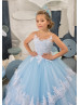 Ivory Lace Blue Tulle Tiered Flower Girl Dress Ivory Lace Blue Tulle Tiered Flower Girl Dress